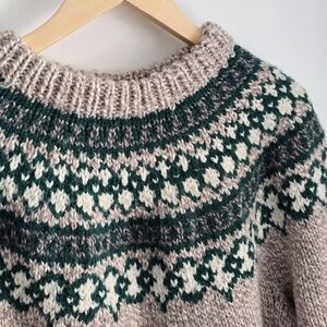 HANDMADE Fair Isle Neckline Knit Sweater, Hand Knit Sweater